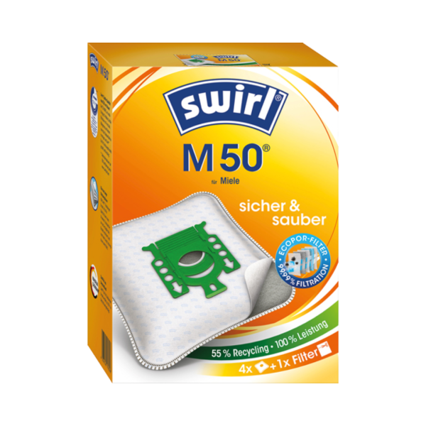 Swirl Staubbeutel M 50, Ecopor­Filter, 55 Prozent Recycling, 4 Stueck